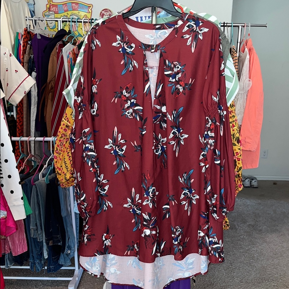 Burgundy Floral Women's Tunic/Dress (Flowy)